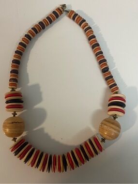 Boho/bohemian Wooden multicolored Women’s Statement Necklace. 20 inches long.